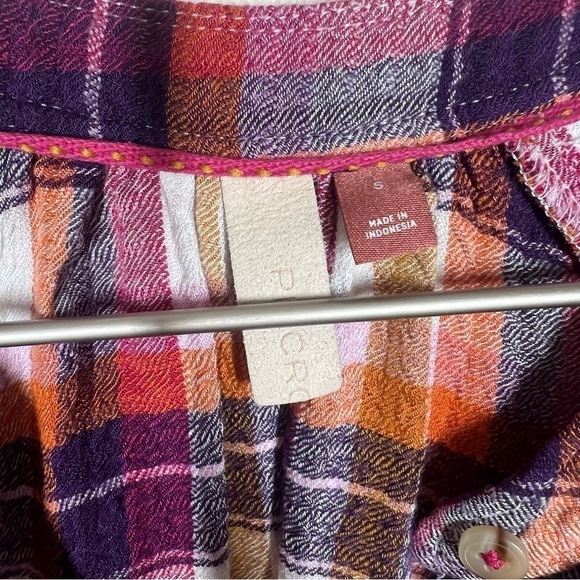 Anthropologie Pilcro Womens lot of 2 Plaid Flannel Ruffle Blouse Button Up Small - Picture 7 of 15